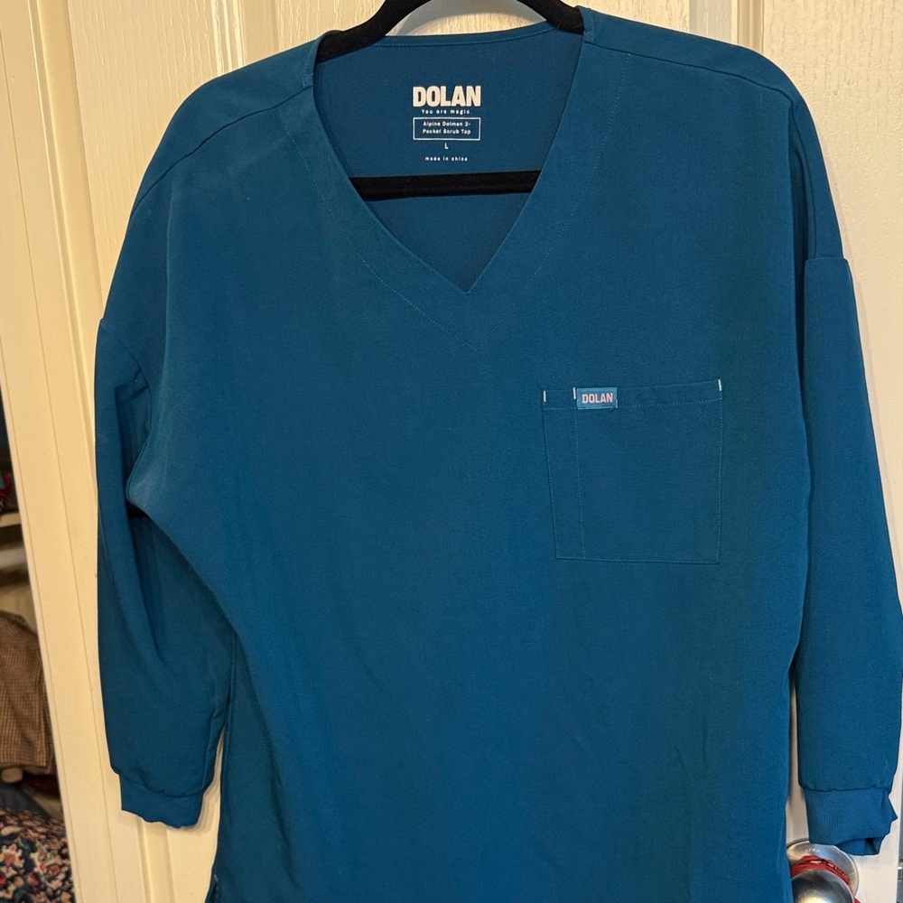 DOLAN Teal V-Neck Medical Scrub Top and large petite jogger pants